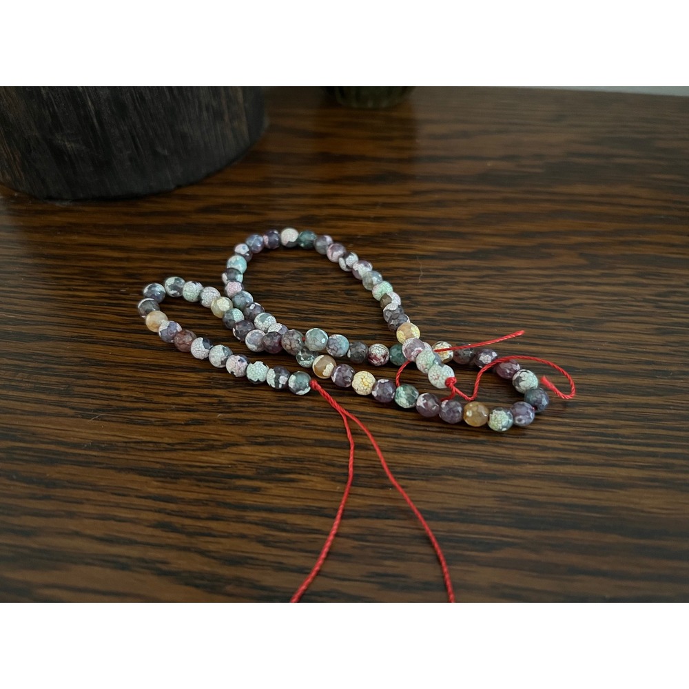 Vintage Loose Crackle Agate Gemstone Bead Strand 4mm Faceted Jewelry Supply